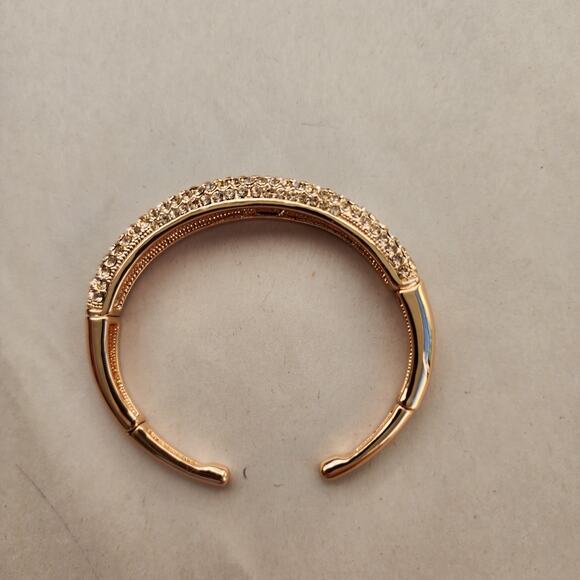 Vintage Joan Boyce Champagne Peach Rhinestone Rose Gold Clamper Bangle Bracelet - Picture 10 of 12